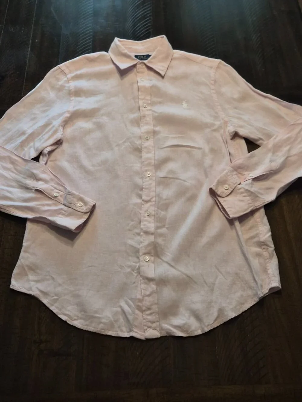 Polo Ralph Lauren Relaxed Fit Mens Large Pink Salmon Button Up 100% Linen G807